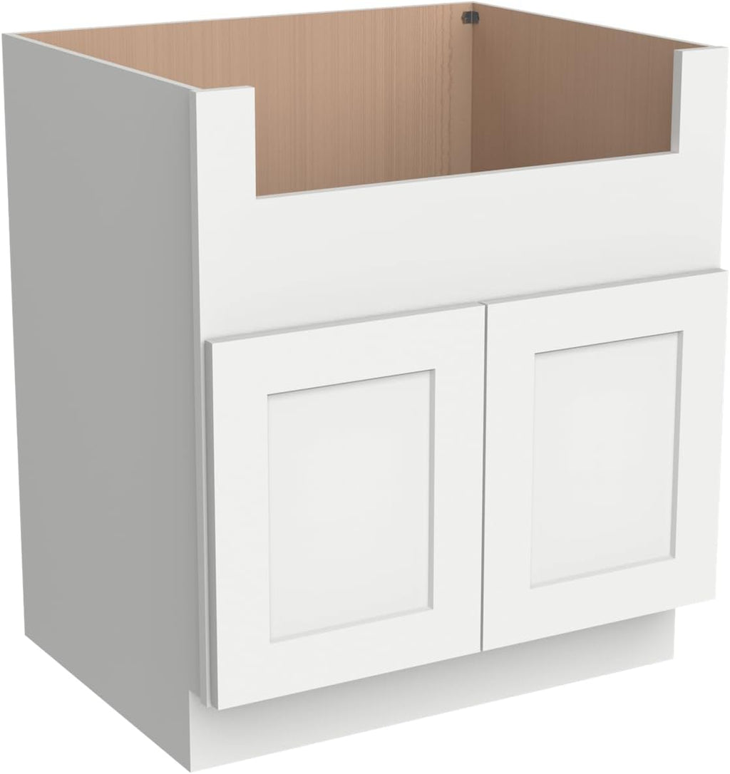 33 Inch RTA Kitchen Sink Base Cabinet - Solid Wood Shaker Style Farmhouse Cabinet with Soft Close Doors, Fits 24-30 Inch Undermount Sinks, Ready to Assemble (Origami White)