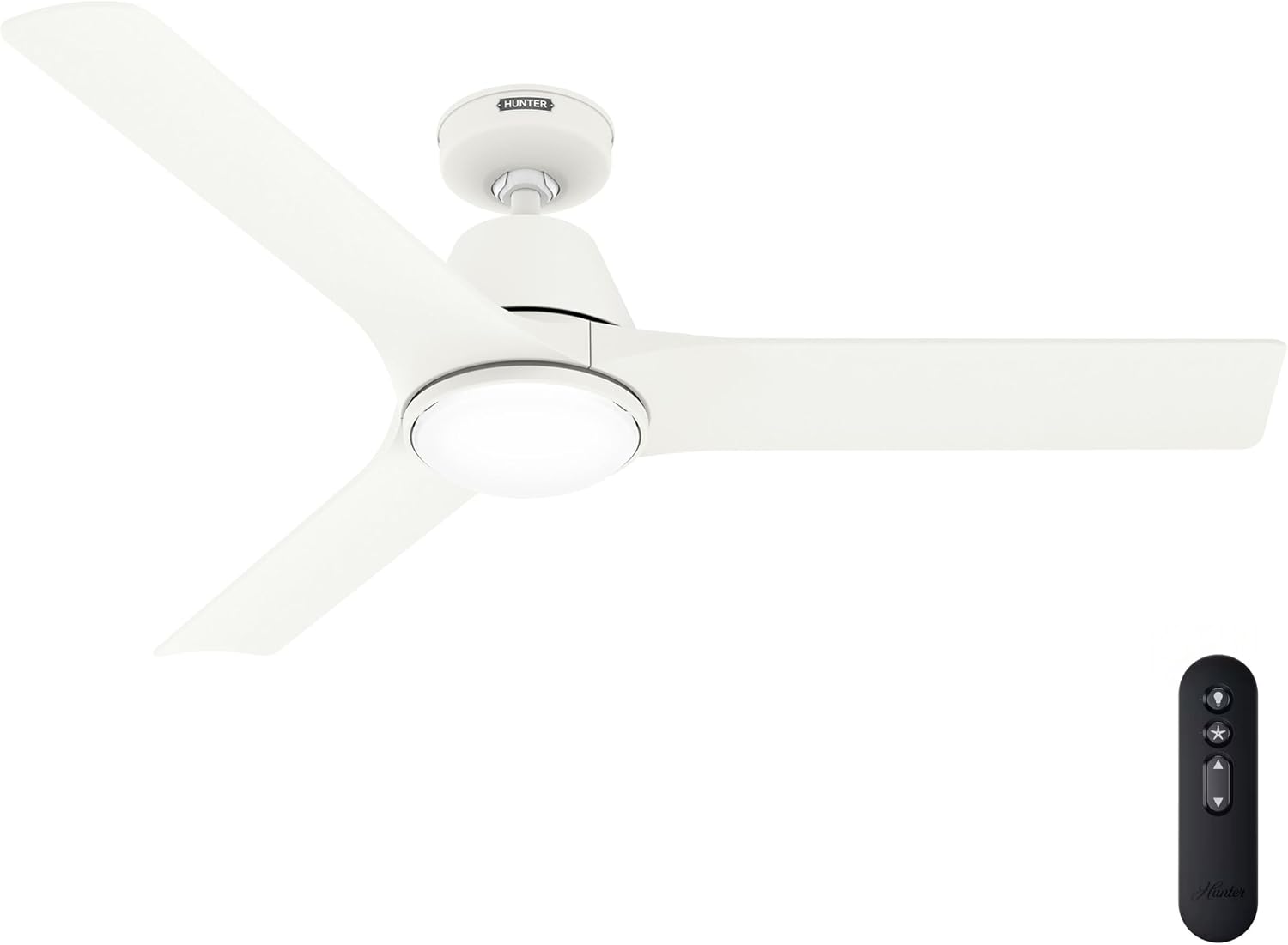 Hunter Fan 52 inch Ceiling Fan with Light, Outdoor or Indoor White Ceiling Fan with Remote for Porch, Living Room, Office, Kitchen, Garage, 3 Blades (Renewed)