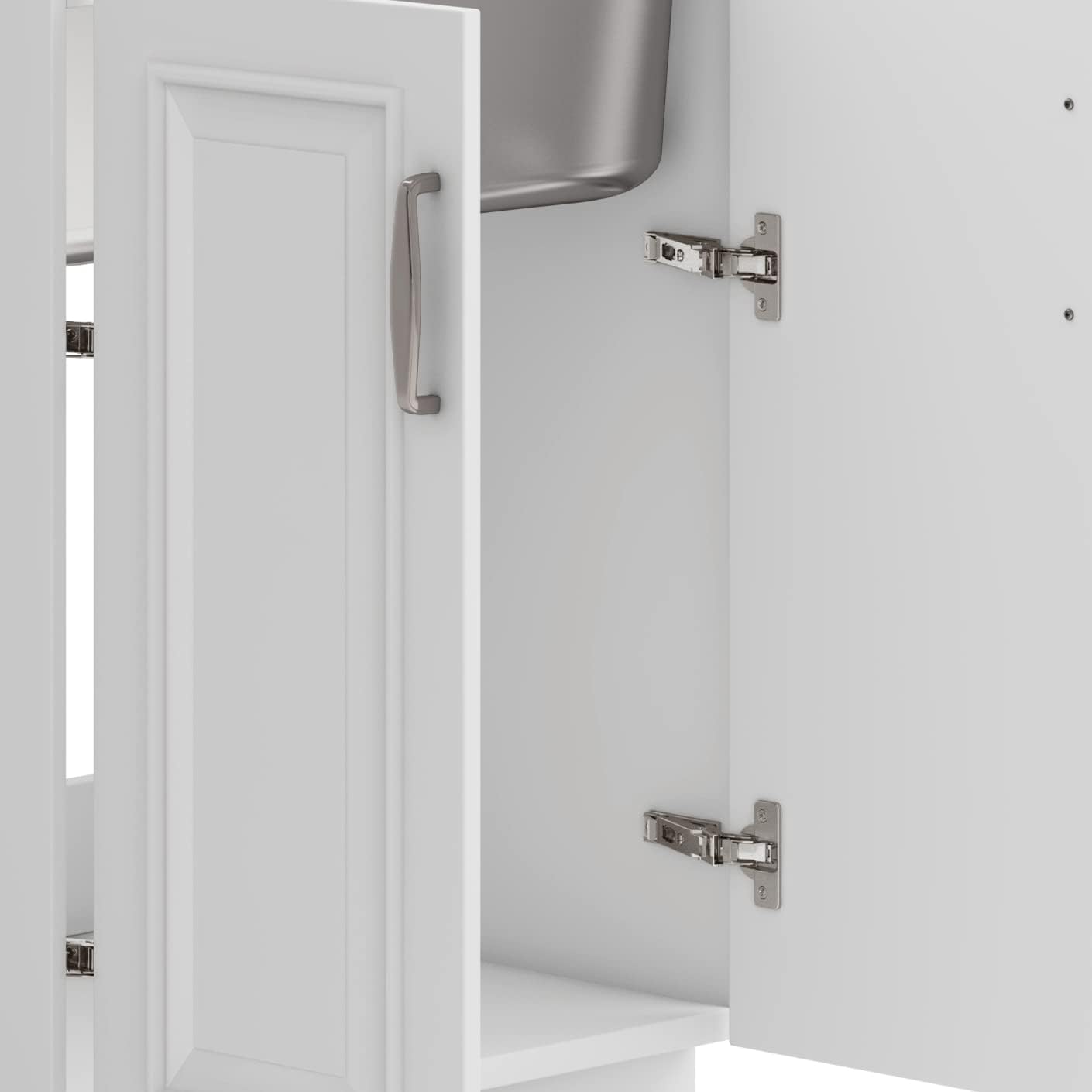 SIMPLIHOME Darwin All-in-One 24 inch Wide Utility Sink and Laundry Cabinet in Pure White Finish, Transitional Stainless Steel Sink Cabinet for Laundry Rooms with High-Arch Chrome Faucet and Storage