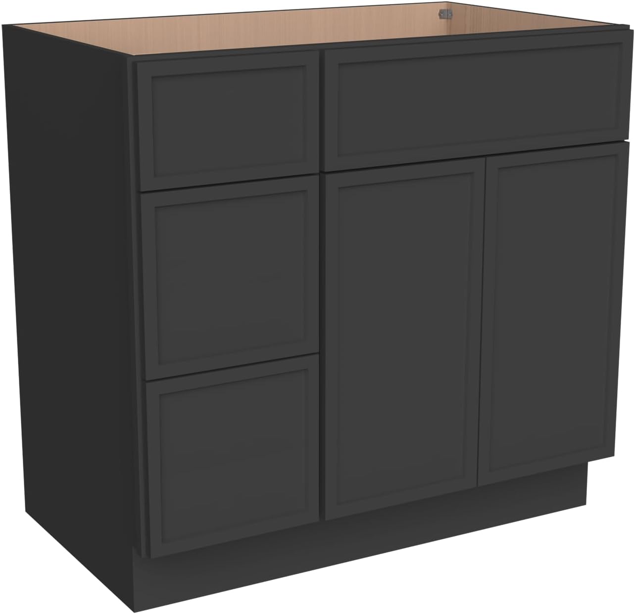 Solid Wood RTA Bathroom Vanity Sink Base Cabinet Sink Storage Cabinet with 2 Doors and 3 Left Drawers, Freestanding Bathroom Cabinet（Charcoal Black, 42'W × 21'D × 34-1/2'H