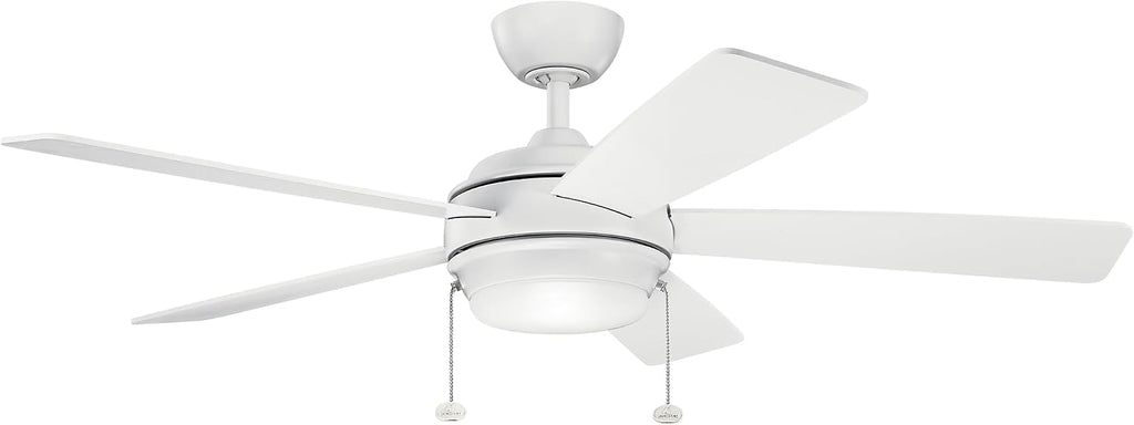 Kichler Starkk 52 in LED Ceiling Fan with Light, 5 Blade Modern White Ceiling Fan with Integrated LED Light and Downrod for Bedroom, Living Room, Kitchen, Dining Room, 330174MWH