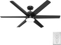 Hunter 60 inch Outdoor or Indoor Ceiling Fan with LED Light - Black Ceiling Fan with Wall Control, For Patio, Garage, or Porch, Quiet, Standard Mount, 6 Blades - Skysail 51875, Matte Black