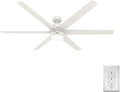 Hunter 72 inch Outdoor or Indoor Ceiling Fan with LED Light - White Ceiling Fan with Wall Control, For Patio, Garage, or Porch, Quiet, Standard Mount, 6 Blades - Solaria 51477, Fresh White