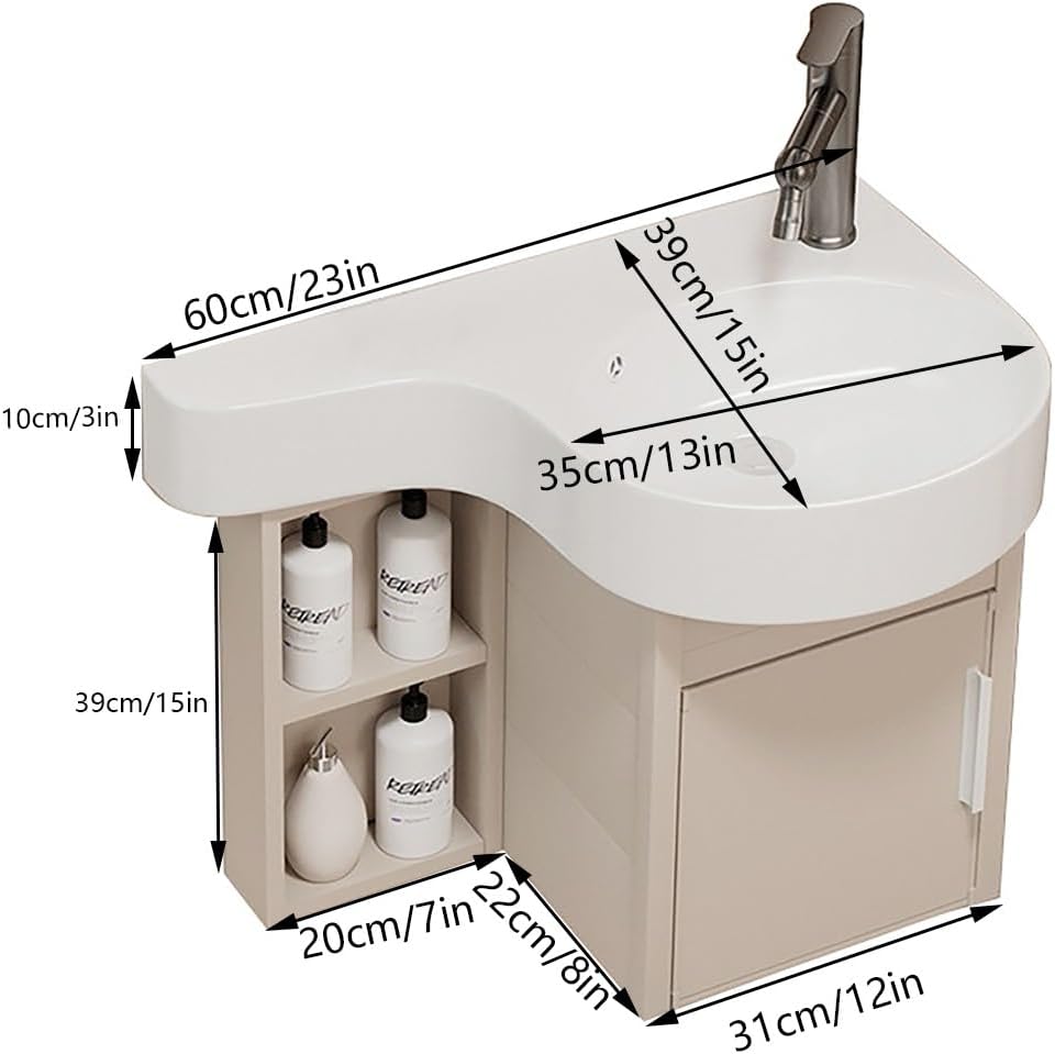 Modern Corner Bathroom Vanity with Sink Set， Bathroom Vanity Cabinet with Shelf Layer，Small Wall Mount Bathroom Vanity， for Guest Baths Master Suites
