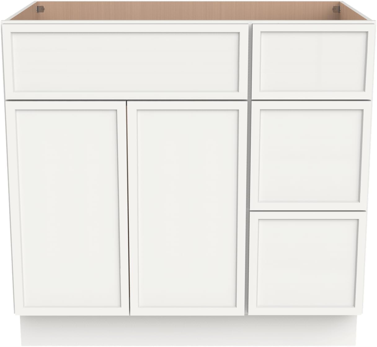 Solid Wood RTA 36' Bathroom Vanity Single-Sink Drawer Base Cabinet Sink Storage Cabinet with Soft-Close 2 Doors and 3 Right Drawers (NT-Origami White, 36' W × 21' D × 34-1/2'H)