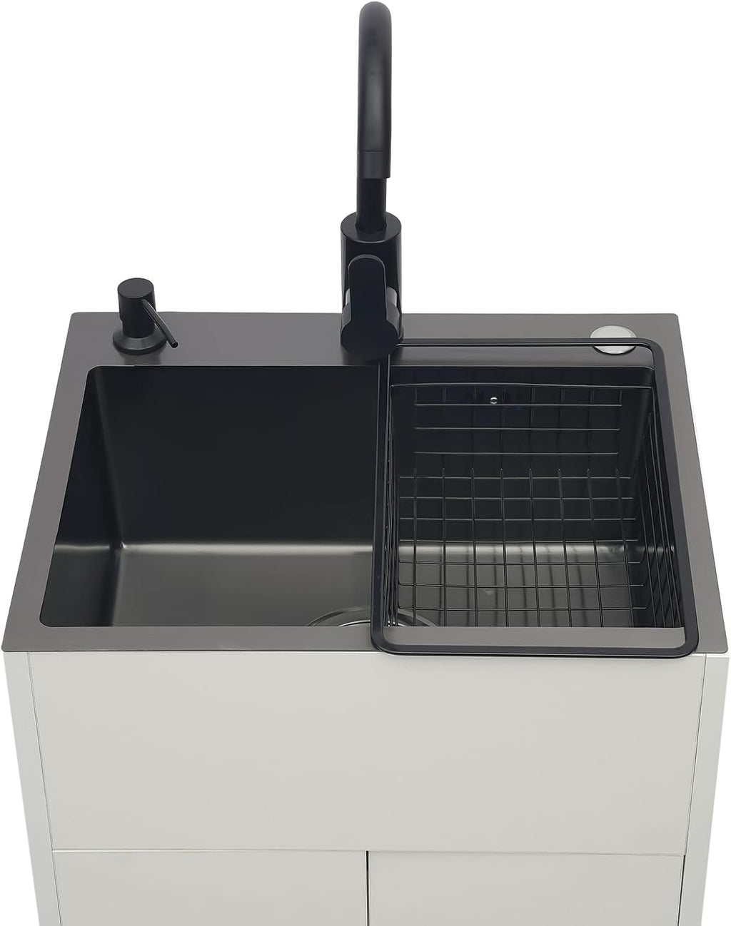 20-Inch Laundry Sink with Cabinet and Hot & Cold Faucet, Stainless Steel Utility Sink with Cabinet, White Cabinet with Single Bowl Sink for Laundry & Utility Room, Kitchen, Bathroom, Basement