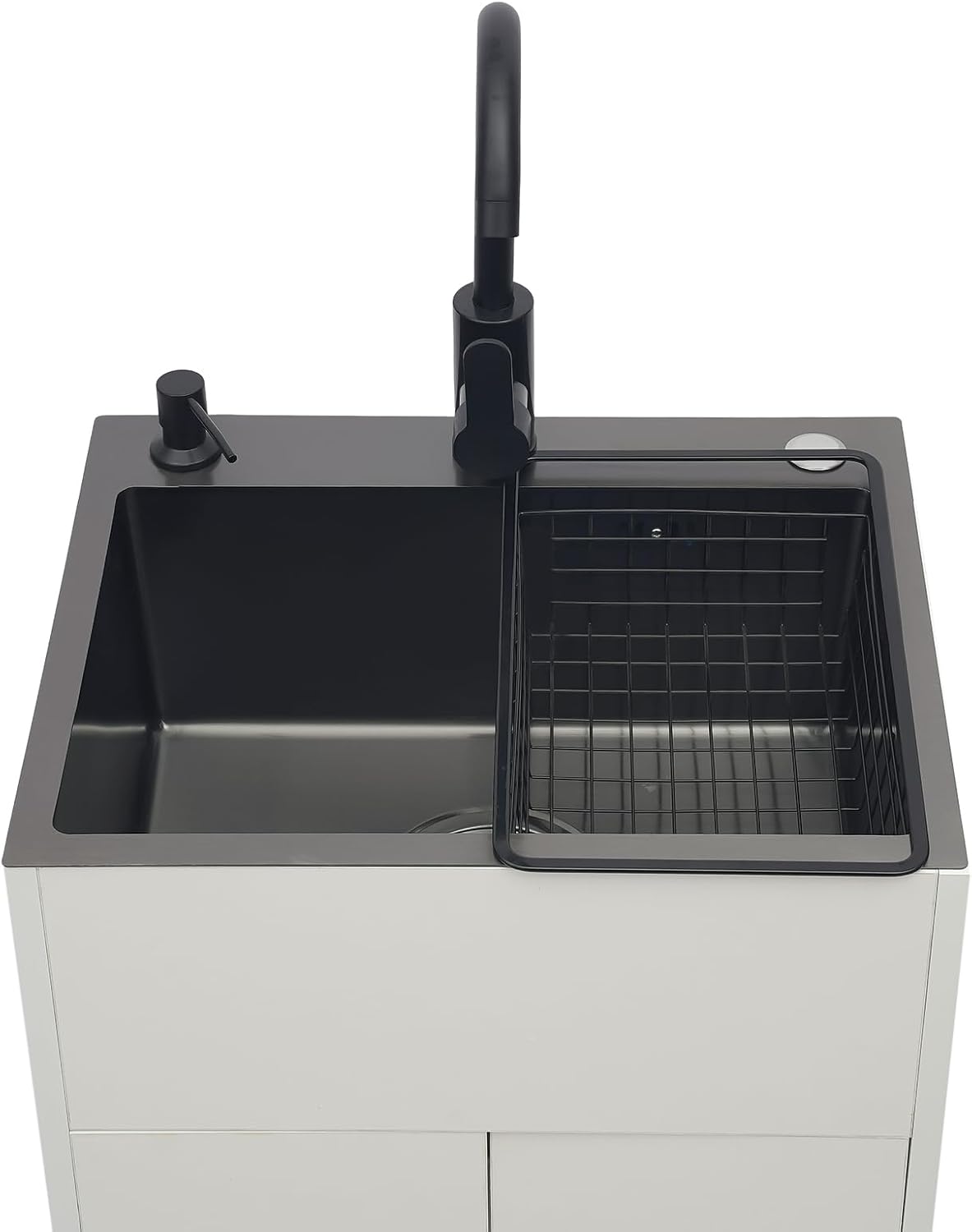 20-Inch Laundry Sink with Cabinet and Hot & Cold Faucet, Stainless Steel Utility Sink with Cabinet, White Cabinet with Single Bowl Sink for Laundry & Utility Room, Kitchen, Bathroom, Basement
