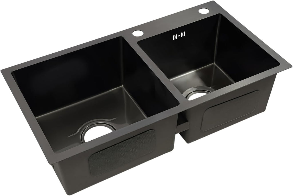 All-in-One Utility Sink & Cabinet, Kitchen Sink and Cabinet Combo Stainless Steel Utility Sink, Black Bathroom Vanity w/Pull-out Faucet & Draining basket for Laundry Utility Room Kitchen Bathroom