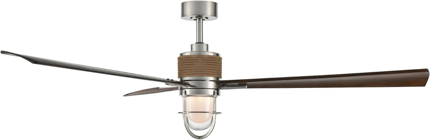 MINKA-AIRE F768L-BNW/DK Nauticus 65' 3-Blade LED Smart Indoor/Outdoor Ceiling Fan in Brushed Nickel Wet and Distressed Koa Blades with Clear Glass