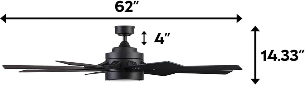 Honeywell Ceiling Fans Xerxes Modern 62 Inch Ceiling Fan with Light, Remote Control Fan, LED Indoor Fan with 8 Blades, Matte Black and Ash Blade Finish Options, Matte Black (51473-01)