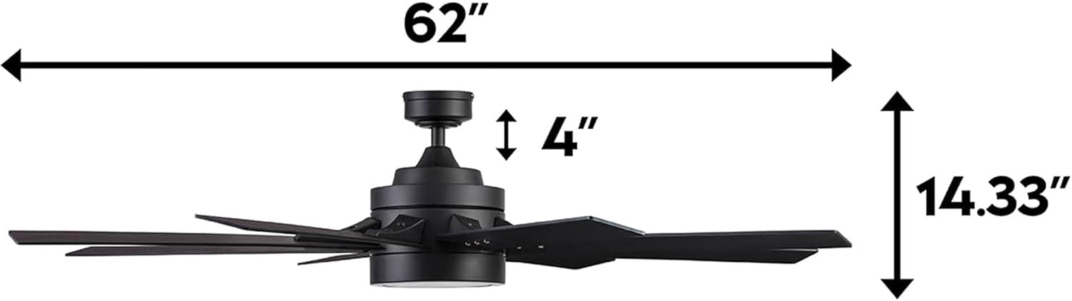 Honeywell Ceiling Fans Xerxes Modern 62 Inch Ceiling Fan with Light, Remote Control Fan, LED Indoor Fan with 8 Blades, Matte Black and Ash Blade Finish Options, Matte Black (51473-01)