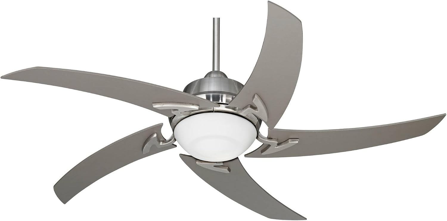 Casa Vieja 52' Capri Modern Indoor Ceiling Fan with LED Light Remote Control Brushed Nickel Silver White Opal Glass for Living Kitchen House Bedroom Family Dining Home Office Kids Room - 12' Downrod