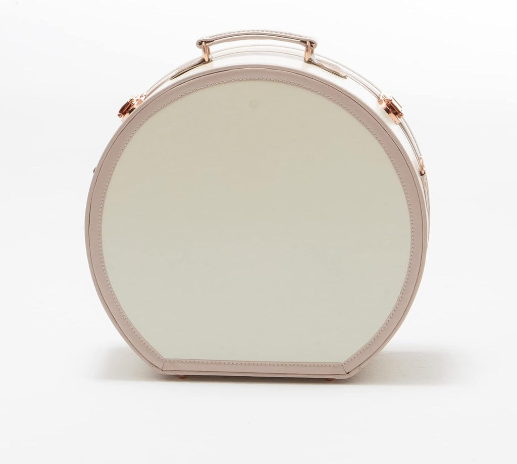 COTRUNKAGE Medium Round Hat Box Vintage Luggage Cosmetic Case (D.15, Cream White)