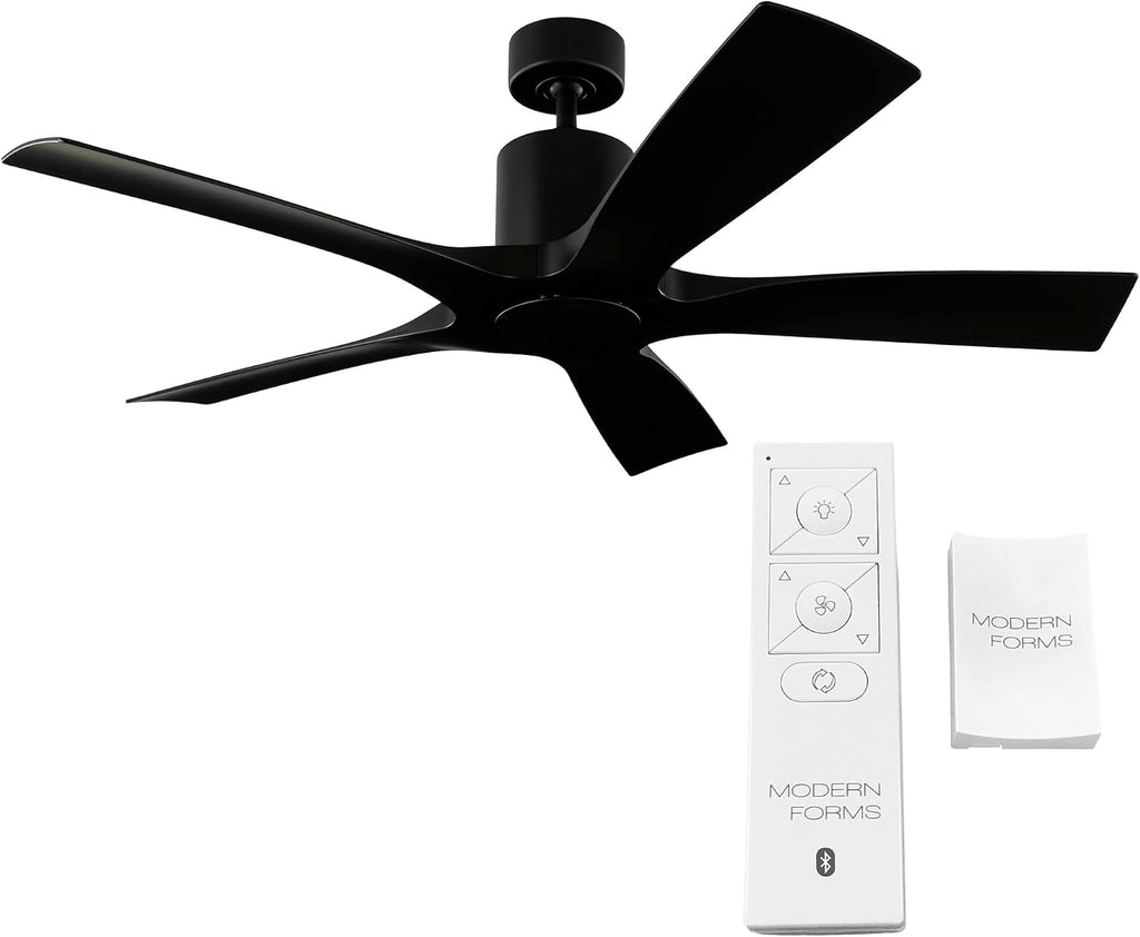 Modern Forms Aviator 5-Blade 54 in Smart Indoor and Outdoor Smart Down rod Ceiling Fan Matte Black with Remote Control (Light Kit Sold Separately)