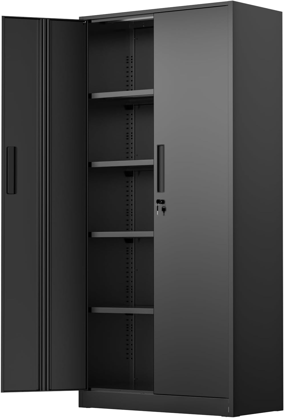 SUNCROWN Metal Garage Storage Cabinet, 72' Locking Steel Garage Cabinets with 2 Door and 4 Adjustable Shelves, Tall Metal Tool Cabinets for Home Office, Garage, School, (Black)