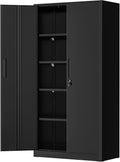 Greenvelly Metal Storage Cabinet with Lock, Steel Garage Storage Cabinet with 2 Doors and Adjustable Shelves, File Organization for Office, Home, Garage, School (Black)