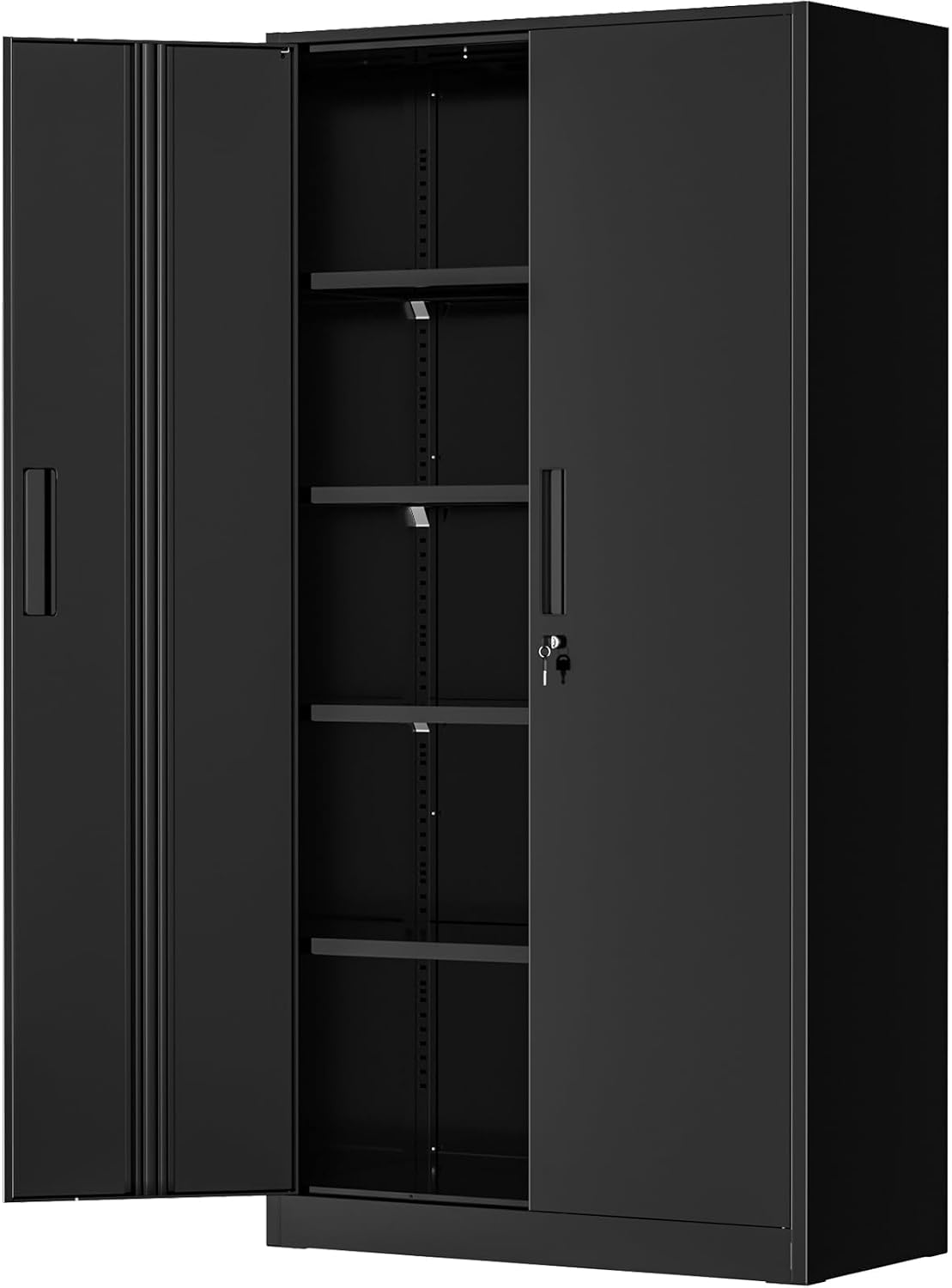 Greenvelly Metal Storage Cabinet with Lock, Steel Garage Storage Cabinet with 2 Doors and Adjustable Shelves, File Organization for Office, Home, Garage, School (Black)