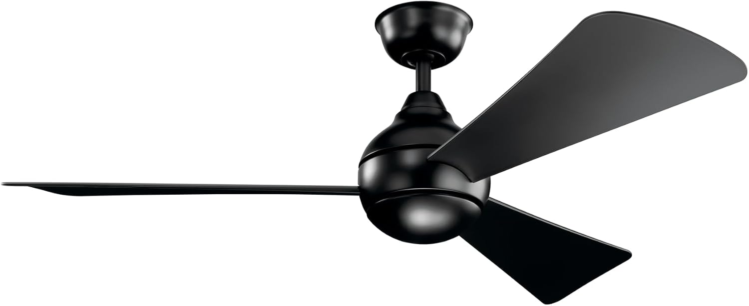 KICHLER Sola 54 in. Integrated LED Indoor Satin Black Flush Mount Ceiling Fan with Light Kit and Wall Control 330152SBK