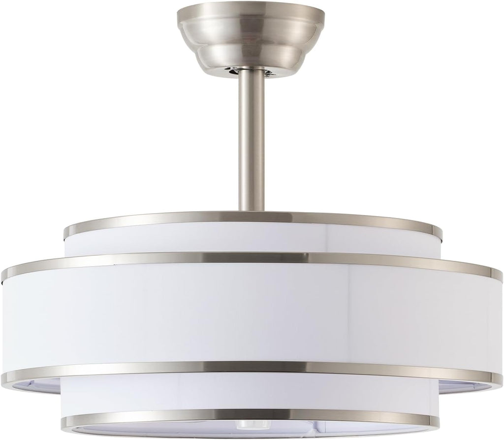 20' Caged Ceiling Fans with Lights and Remote, Fandelier Ceiling Fan with Light, Modern Bladeless Quiet Reversible Motor 6 Speeds for Bedroom, Nursery, Living Room, Silver