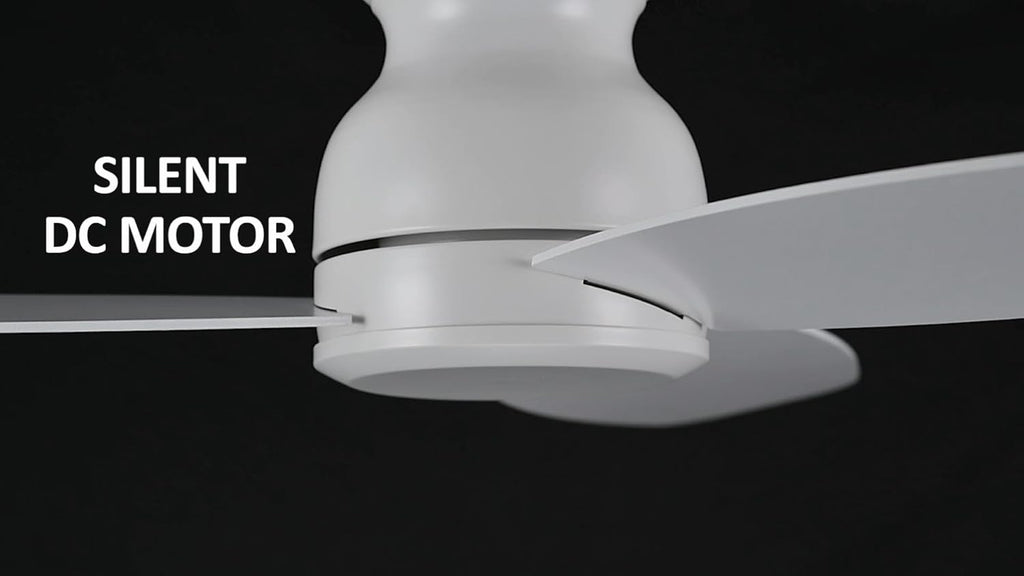 CEME 48 Inch Flush Mount Ceiling Fan without Lights, White Ceiling Fan with Remote Low Profile, 10-Speed Reversible DC Motor, 3 Dual Finish Blades, Indoor for Bedroom