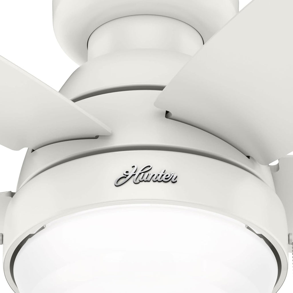 Hunter 44 inch Indoor Ceiling Fan with LED Light - White Ceiling Fan with Pull Chain, For Bedroom, Living Room, or Kitchen, Low Profile Mount, No Remote, 5 Blades - Lilliana 51224, Fresh White