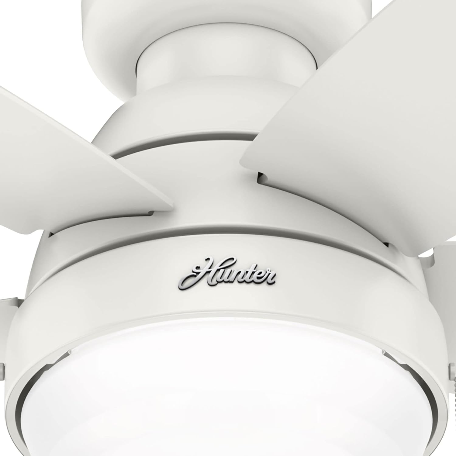 Hunter 44 inch Indoor Ceiling Fan with LED Light - White Ceiling Fan with Pull Chain, For Bedroom, Living Room, or Kitchen, Low Profile Mount, No Remote, 5 Blades - Lilliana 51224, Fresh White