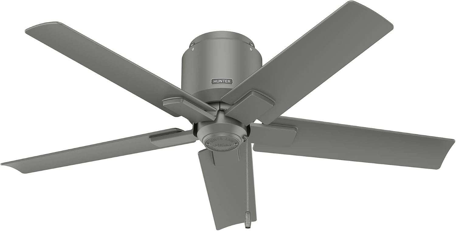 Hunter Fan 44 inch Ceiling Fan with Pull Chain and No Light, Outdoor or Indoor Matte Silver Ceiling Fan for Porch, Living Room, Office, Kitchen, Garage (Renewed)