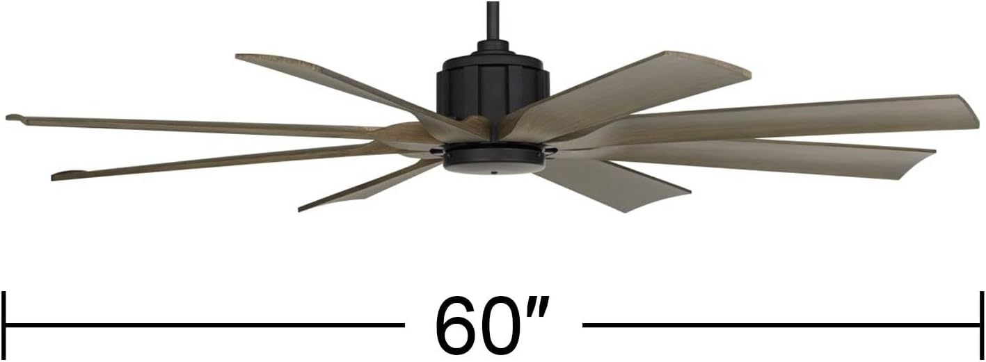 Possini Euro Design 60' Defender Industrial Rustic Indoor Outdoor Ceiling Fan with Remote Control Matte Black Hand-Painted Weathered Oak Damp Rated for Patio Exterior Porch Gazebo Garage Barn Roof