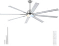 72 lnch lndustrial Celing Fan with Light and Remote Control,Large Celing Fan with 8 Brushed Nickel Aluminum Blades,6 Speed Noiseless DC Motor,Wet Rated Indoor Outdoor Ceiling Fans for Patio,Garage