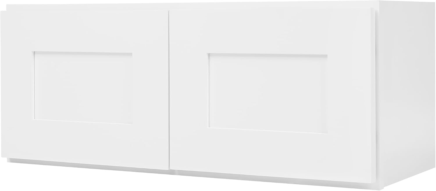 White Shaker Wall Cabinet - Ready to Assemble, Perfect for Kitchen, Laundry, and Bathroom Storage - 30'W x 12'H x 12'D