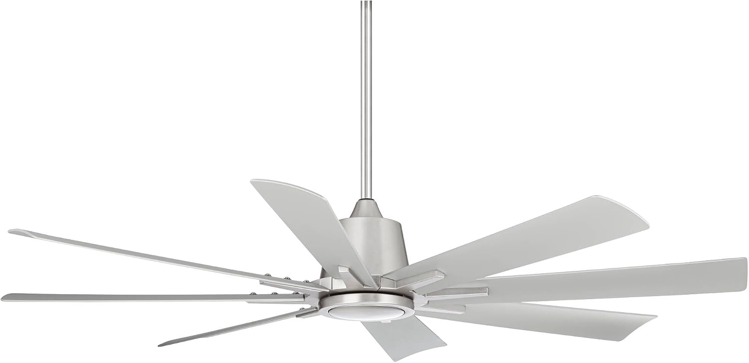 Casa Vieja 54' Inspirit Modern Industrial Indoor Outdoor Ceiling Fan 8 Blade LED Light Remote Control Brushed Steel Finish Silver Blades Bedroom Patio Living Room Damp Rated Decorative DC Motor