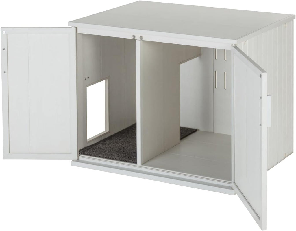 New Age Pet ECOFLEX Promax Litter Loo Litter Box Enclosure Table, Antique White - Durable Wood Plastic Composite Cat Litter Box Furniture with No-Track Litter Mat, 10 Year Warranty
