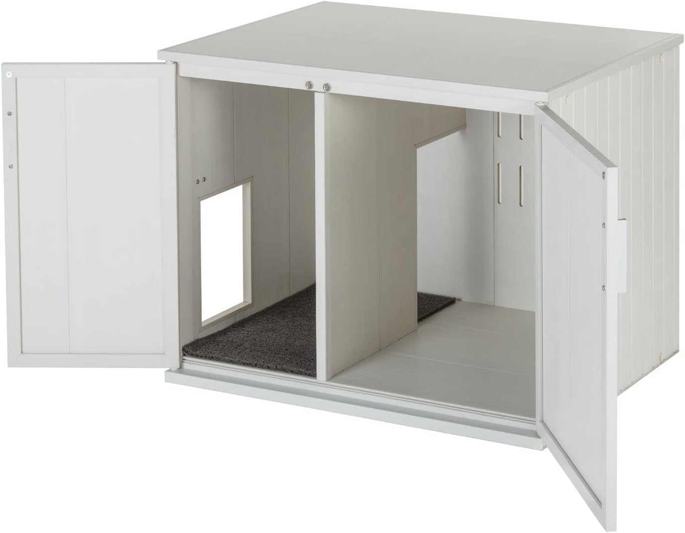 New Age Pet ECOFLEX Promax Litter Loo Litter Box Enclosure Table, Antique White - Durable Wood Plastic Composite Cat Litter Box Furniture with No-Track Litter Mat, 10 Year Warranty