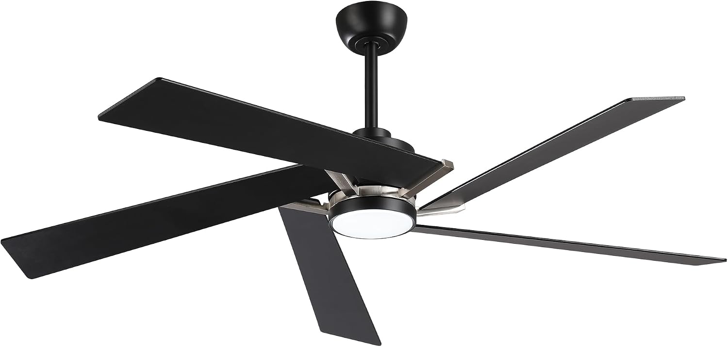 60 Inch Ceiling Fans with Lights and Remote, Modern Black Ceiling Fan with Reversible DC Motor, Dimmable LED, Memory Function & Timer, Quiet Outdoor Ceiling Fans for Patios Living Room Bedroom