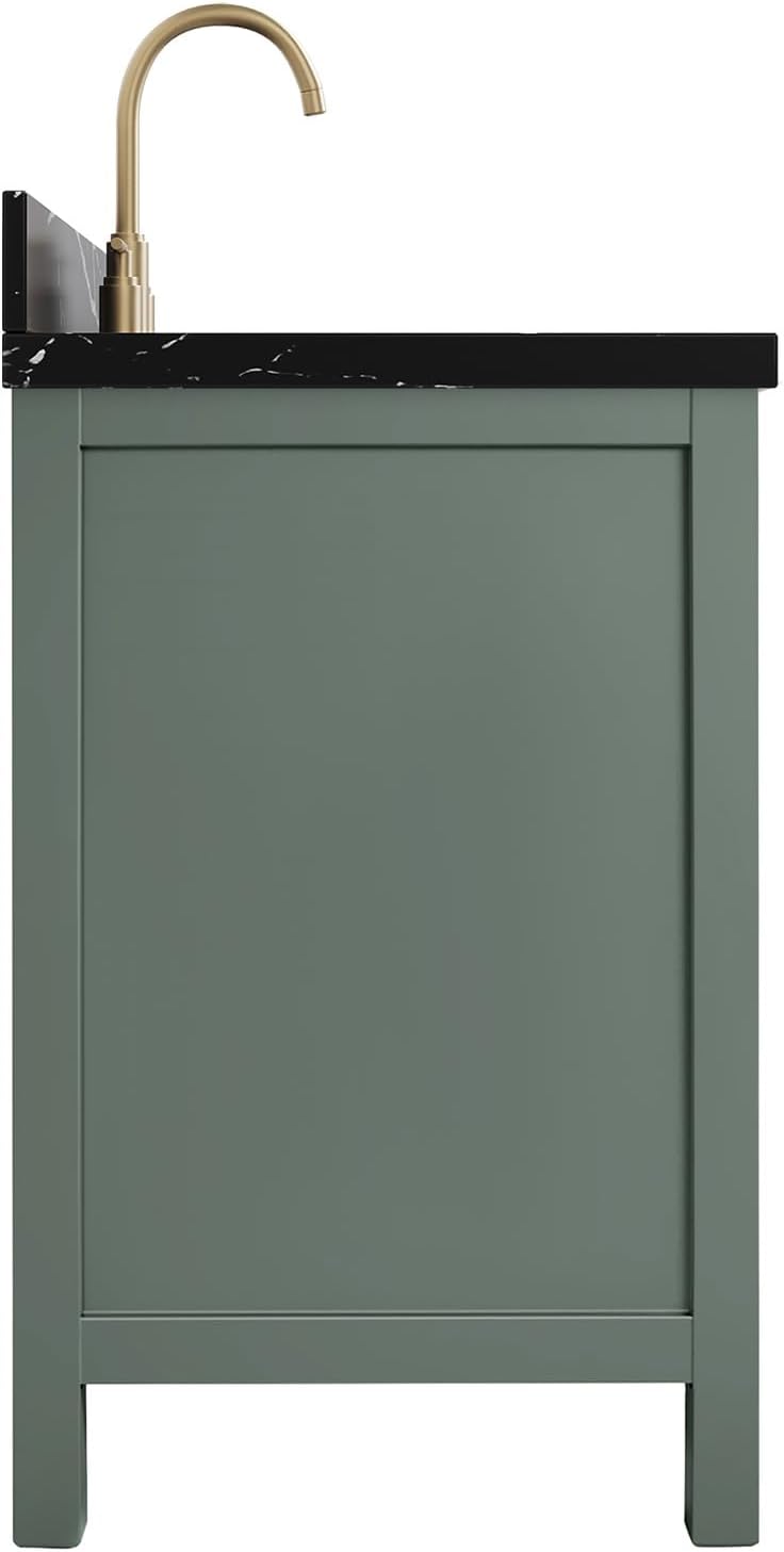 ARIEL Cambridge 48 Inch Single Rectangle Sink Bathroom Vanity with Nero Marquina Black Quartz Countertop 1.5 Inch in Vintage Green