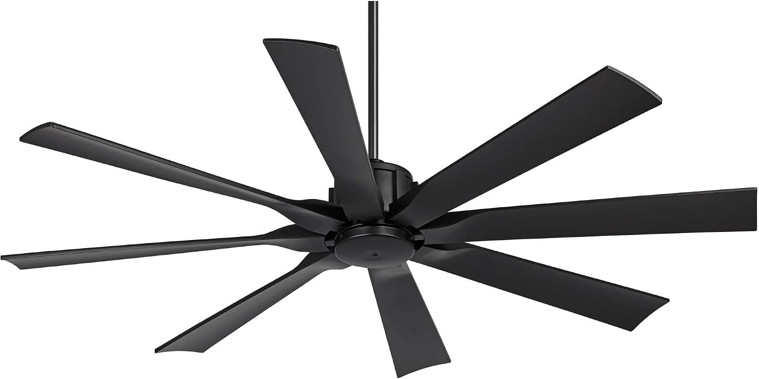 Possini Euro Design 60' Defender Modern Indoor Outdoor Ceiling Fan with Remote Control Matte Black Damp Rated for Patio Exterior House Home Porch Gazebo Garage Barn