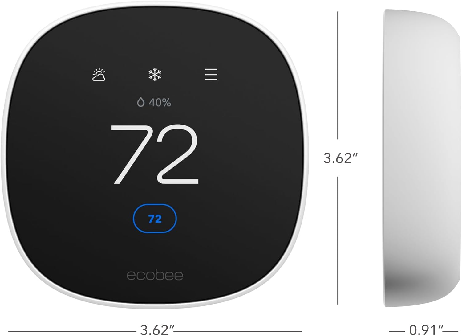 ecobee Smart Thermostat Essential - Energy Star Certified programmable Wi-Fi Thermostat - Works with Siri, Alexa, and Google Assistant