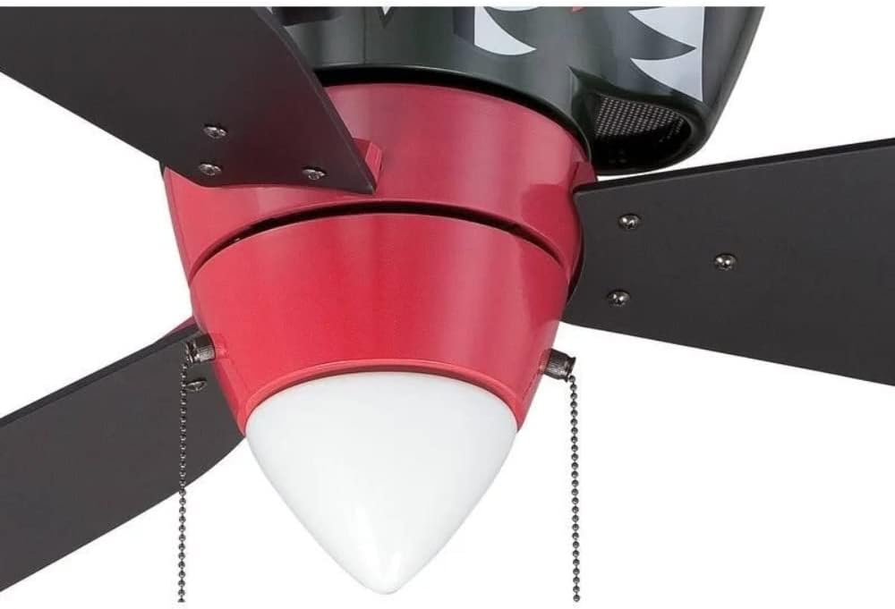 Craftmade 48' War Planes Tiger Shark Indoor Hugger/Flushmount Youth Ceiling Fan in Custom Warbird Black/Tiger Shark Red Finish with Integrated Non-Dimmable LED Light Kit, 1 x 4.5W LED Bulb Included