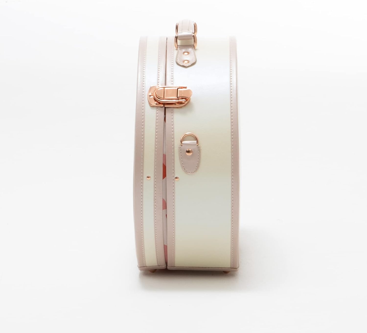COTRUNKAGE Medium Round Hat Box Vintage Luggage Cosmetic Case (D.15, Cream White)