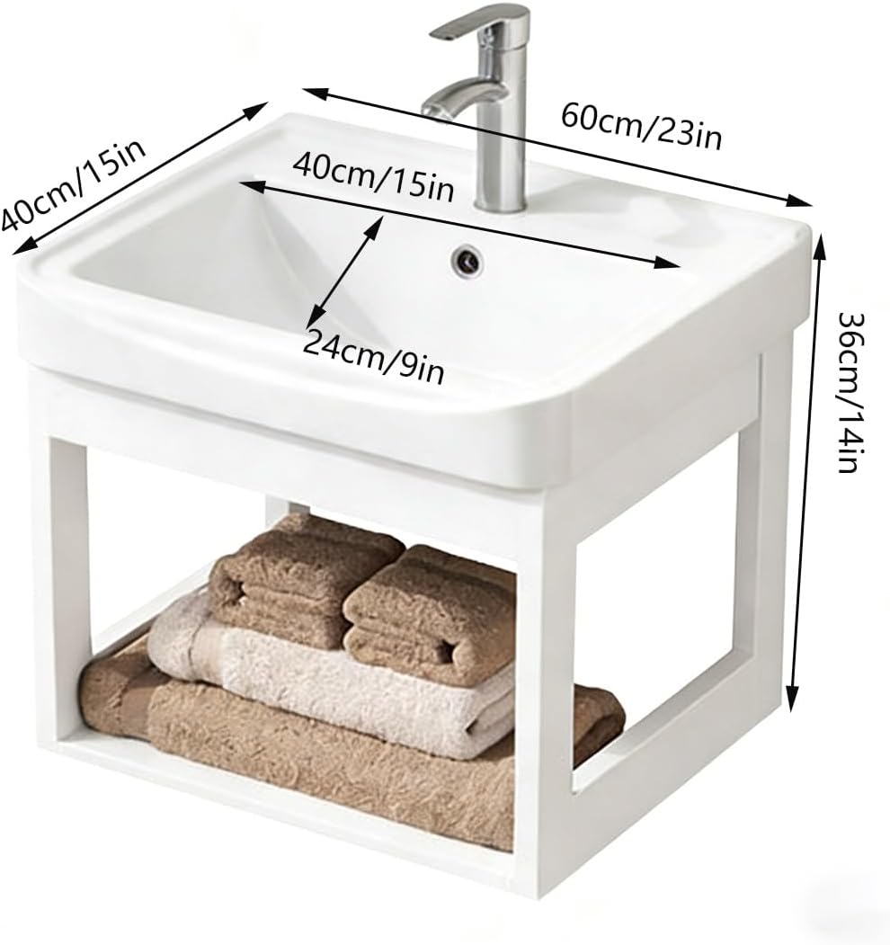 Modern Corner Bathroom Vanity，Easy-to-Clean Bathroom Sink Cabinet ，Floating Vanity Bathroom Vanity Open Shelf ，for Guest Baths Master Suites(23in)