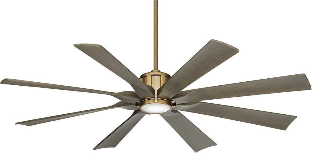 Possini Euro Design 60' Defender Modern Outdoor Ceiling Fan with Dimmable LED Light Remote Control Soft Brass Weathered Oak Blades Damp Rated for Patio Exterior House Porch Gazebo Garage Barn