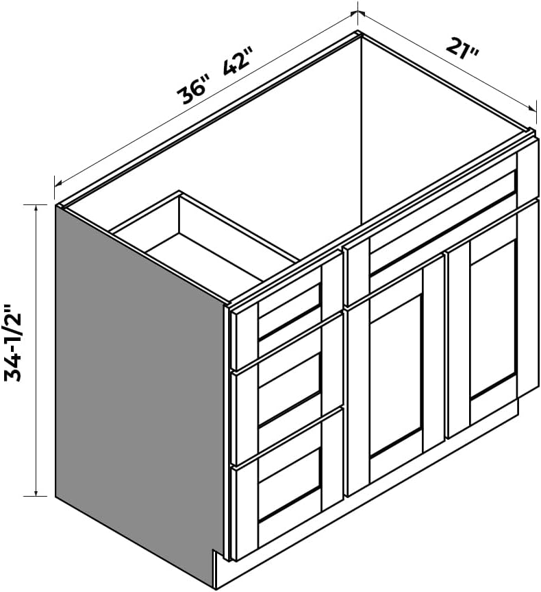 36' Bathroom Vanity Cabinet with 2 Doors and 3 Drawers - Solid Wood RTA Bathroom Vanity Sink Base Cabinet for Bathroom (Snow White, 36' W × 21' D × 34.5' H)