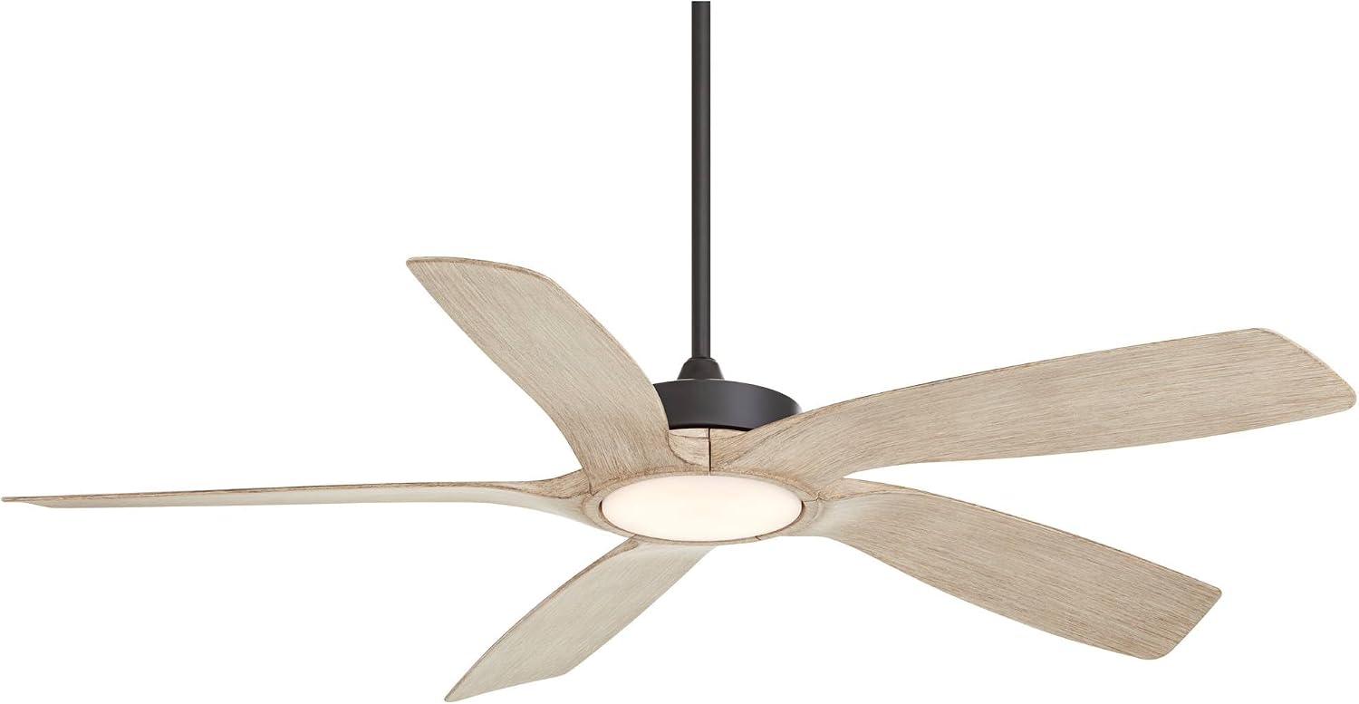 Casa Vieja 56' Mach 5 Farmhouse Rustic Country Cottage Core Indoor Outdoor Ceiling Fan 5 Blade LED Light Remote Control Matte Black Finish Distressed White Oak Finish Blades Bedroom Patio Damp Rated