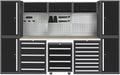 JZD Metal Garage Workbench with Storage and Cabinets for Workshop Utility Room, Included One Tool Cart, Wall Mounting Not Necessary