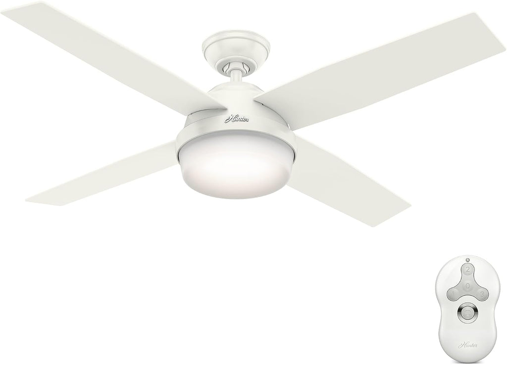 Hunter 52 inch Outdoor or Indoor Ceiling Fan with LED Light and Remote Control - White Ceiling Fan, Standard Mount, 4 Blades, For Patio, Porch, Garage, or Living Room - Dempsey 59252, Fresh White