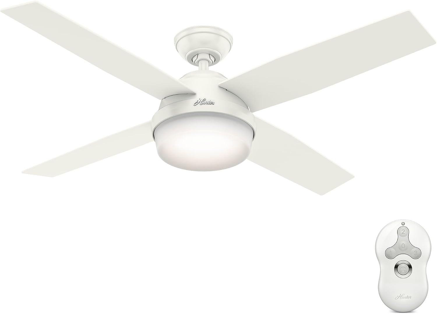 Hunter 52 inch Outdoor or Indoor Ceiling Fan with LED Light and Remote Control - White Ceiling Fan, Standard Mount, 4 Blades, For Patio, Porch, Garage, or Living Room - Dempsey 59252, Fresh White