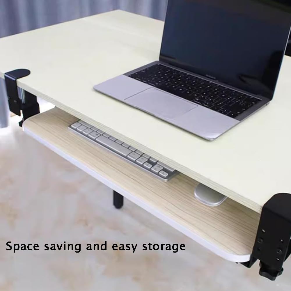 Clamp On Keyboard Tray Under Desk, Pull Out Keyboard Platform Computer Drawer for Office Work, 24in Keyboard Holder Office Furniture Accessories (Color : White maple wood, Size : 60x25cm/24x1
