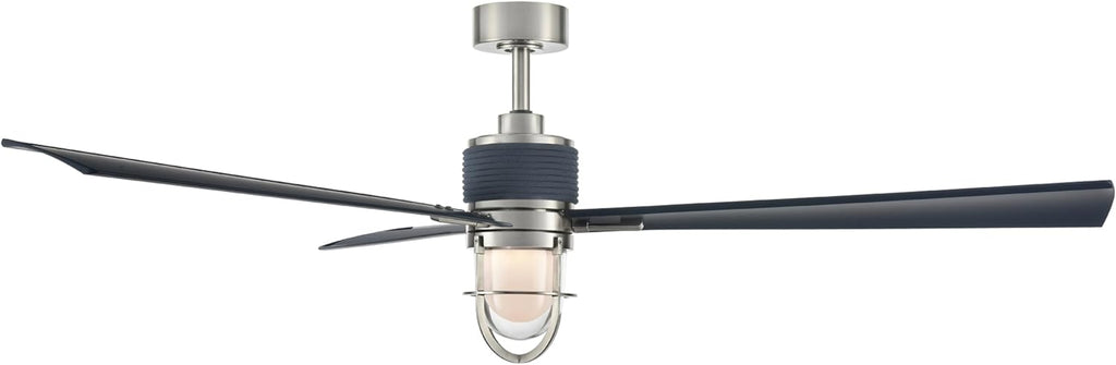 MINKA-AIRE F768L-BNW/NVY Nauticus 65' 3-Blade LED Smart Indoor/Outdoor Ceiling Fan in Brushed Nickel Wet and Navy Blades with Clear Glass