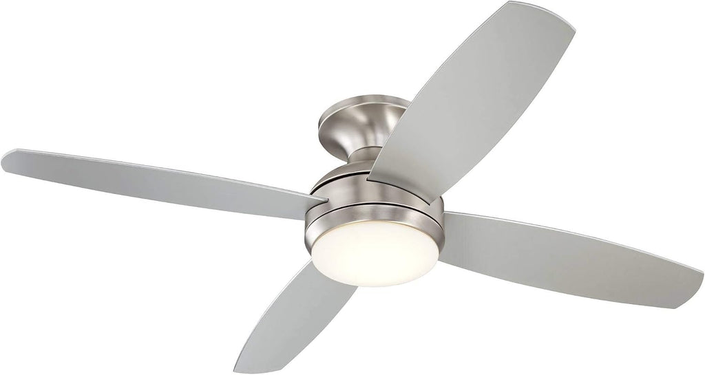 Casa Vieja 52' Elite Modern Industrial Hugger Low Profile Indoor Ceiling Fan with LED Light Remote Control Brushed Nickel Silver Blades House Bedroom Family Living Room Home Kitchen Dining