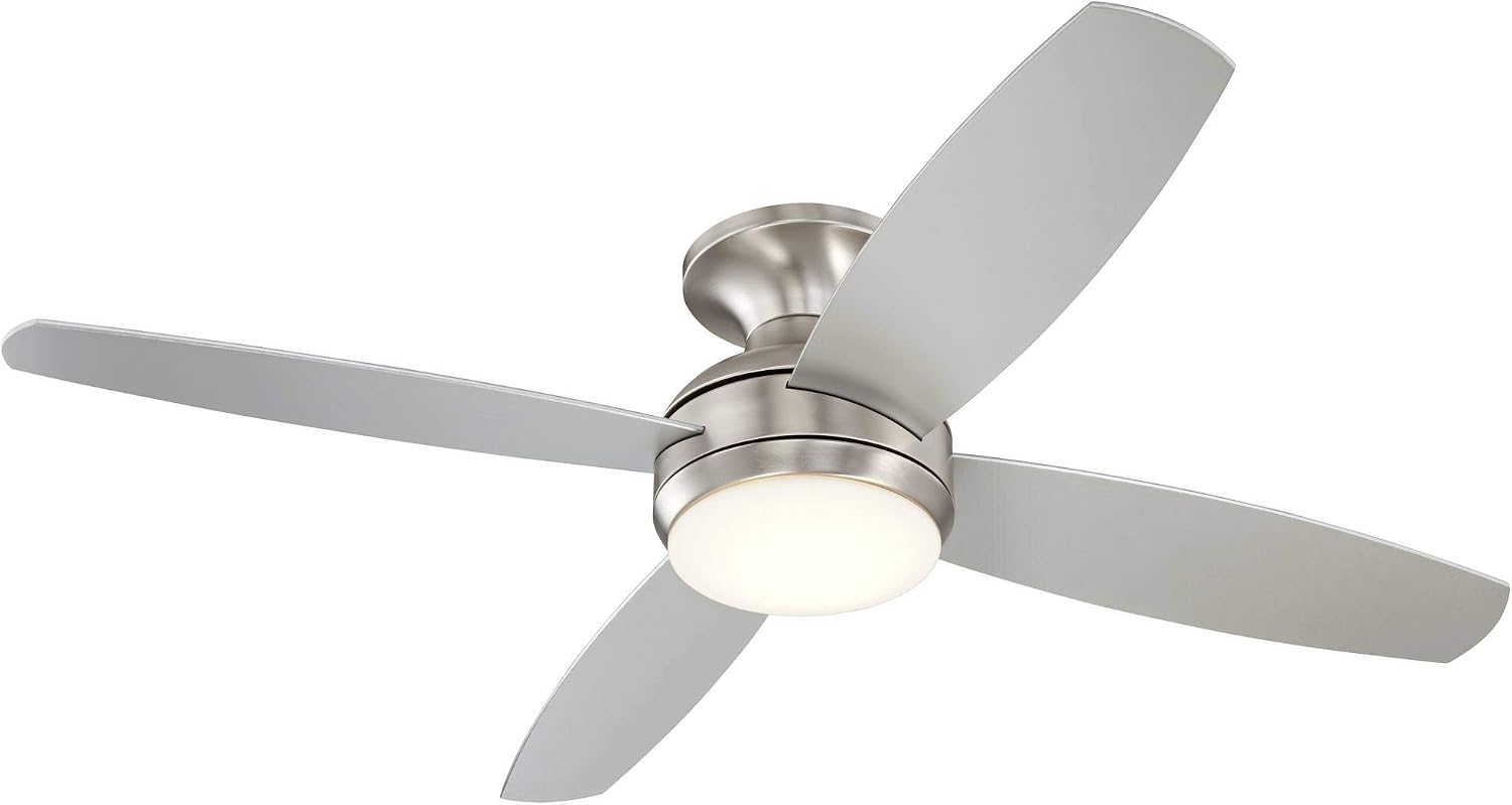 Casa Vieja 52' Elite Modern Industrial Hugger Low Profile Indoor Ceiling Fan with LED Light Remote Control Brushed Nickel Silver Blades House Bedroom Family Living Room Home Kitchen Dining